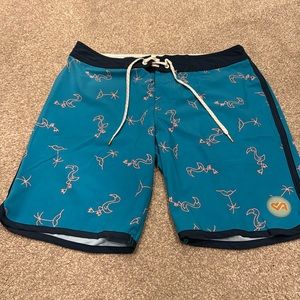 AMBSN Board shorts swim trunks teal and blue pink flamingos men sz 31